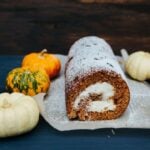 Pumpkin and cream cheese roulade on a platter