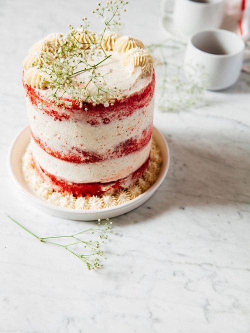 A Naked Red Velvet Cake With Creme Fraiche Frosting For A Blog Birthday Hummingbird High