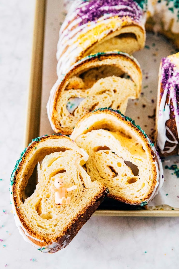 king cake slices with baby