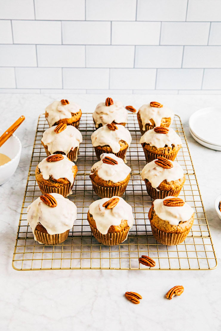 maple pecan muffins on wire rack