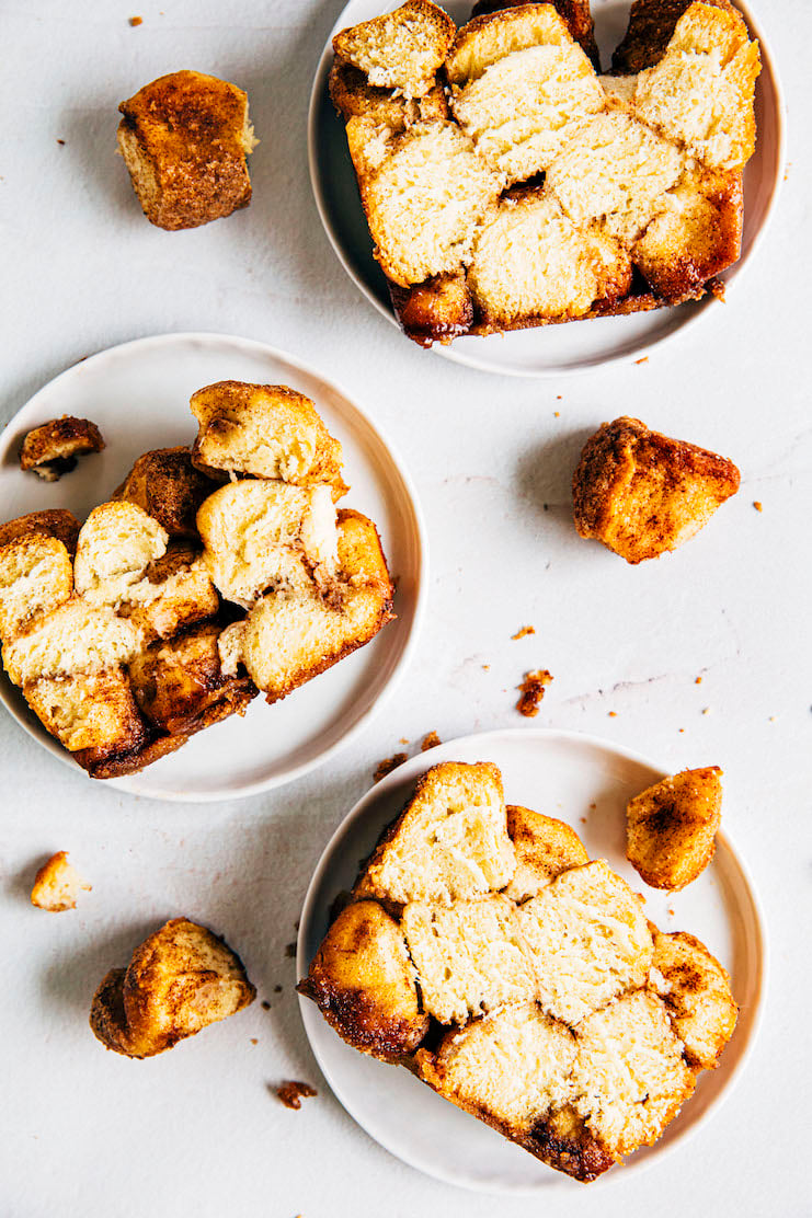 monkey bread in a loaf pan slices
