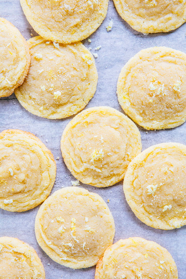close up of chewy lemon sugar cookies