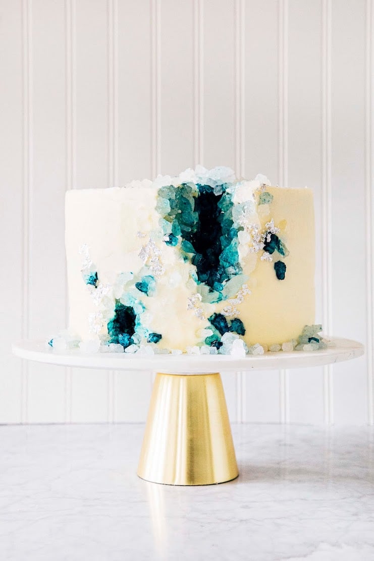 A photo of the final geode cake in this geode cake tutorial.