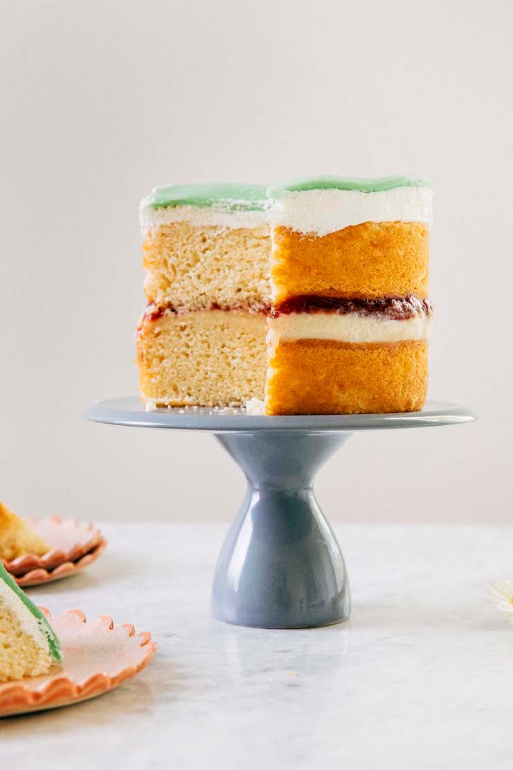 photo of sliced swedish princess layer cake