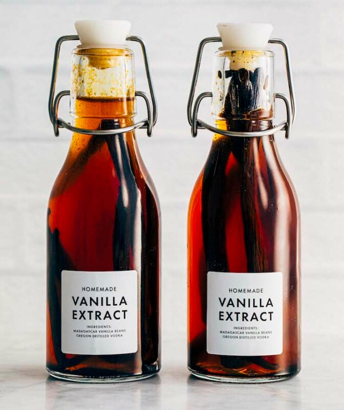 photo of two bottles of homemade vanilla extract