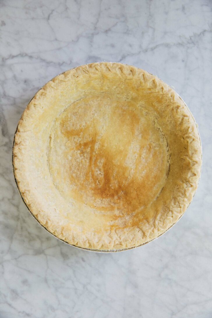 photo showing the pie crust after it's been baked with egg wash