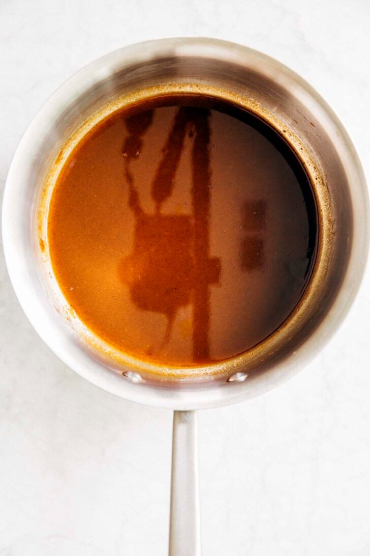 photo of pumpkin spice syrup in a sauce pan after being cooked