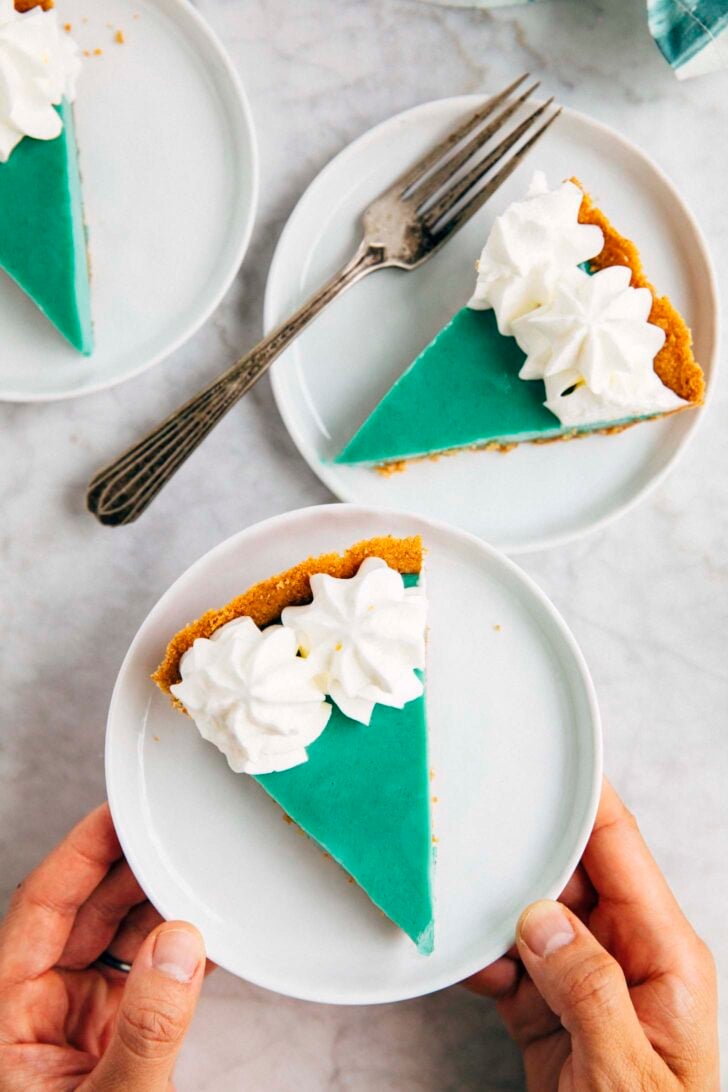 photo of homemade Baja Blast pie slices on small white plates