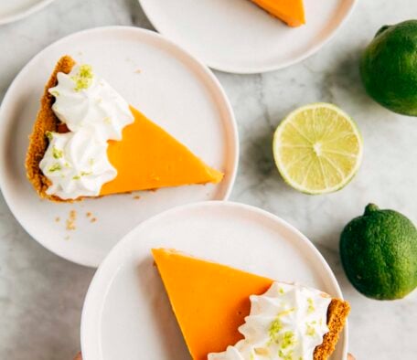 photo of three Thai tea lime slices on small white plates