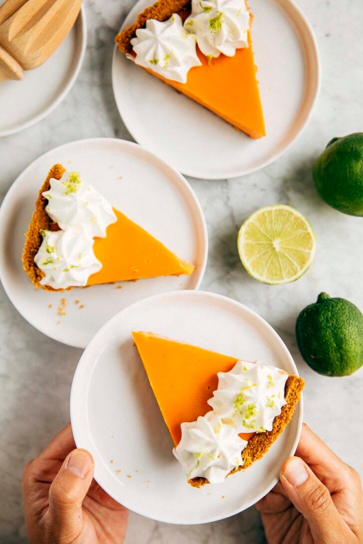 photo of three Thai tea lime slices on small white plates