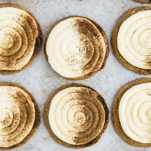 photo of hojicha einspanner cookies on white parchment paper